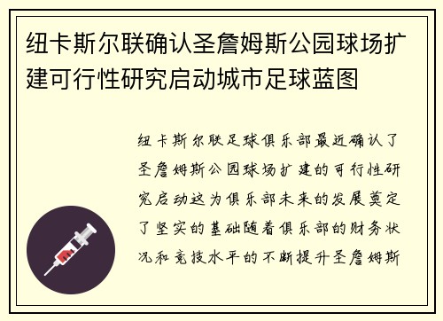 纽卡斯尔联确认圣詹姆斯公园球场扩建可行性研究启动城市足球蓝图